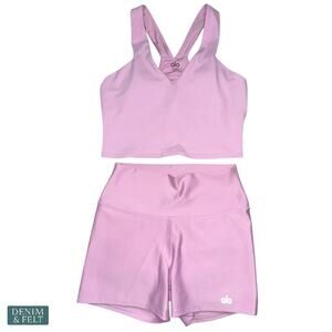 Alo Yoga Airbrush Real Tank & 3” High Waist Shorts Set Sugarplum Pink SZ Small